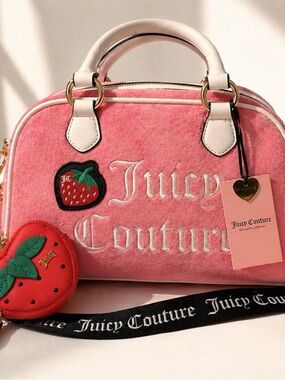 Viral Juicy Couture Pink Terry Bowling Bag Strawberry Charm Y2K Coquette NWT